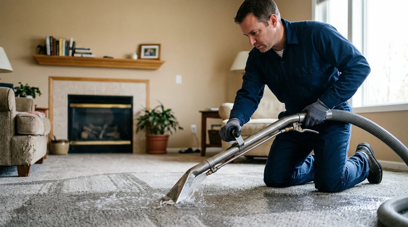 Water damage restoration technician working near Cedar Point, KS